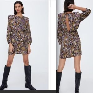 Zara Backless Dress Open Back Mini Purple Printed Paisley NWT Small
